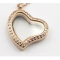 Silver/Gold/Rose Gold Heart Style Floating Locket Pendant with Crystal